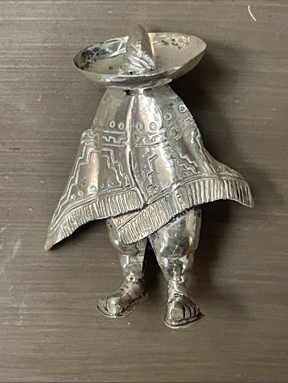 Silver 925 Mexican Man with Poncho Figurine Brooch